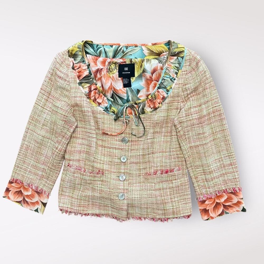 DD Collection Silk Tweed Button‎ Up Blazer Womens Size 4 Floral Fall